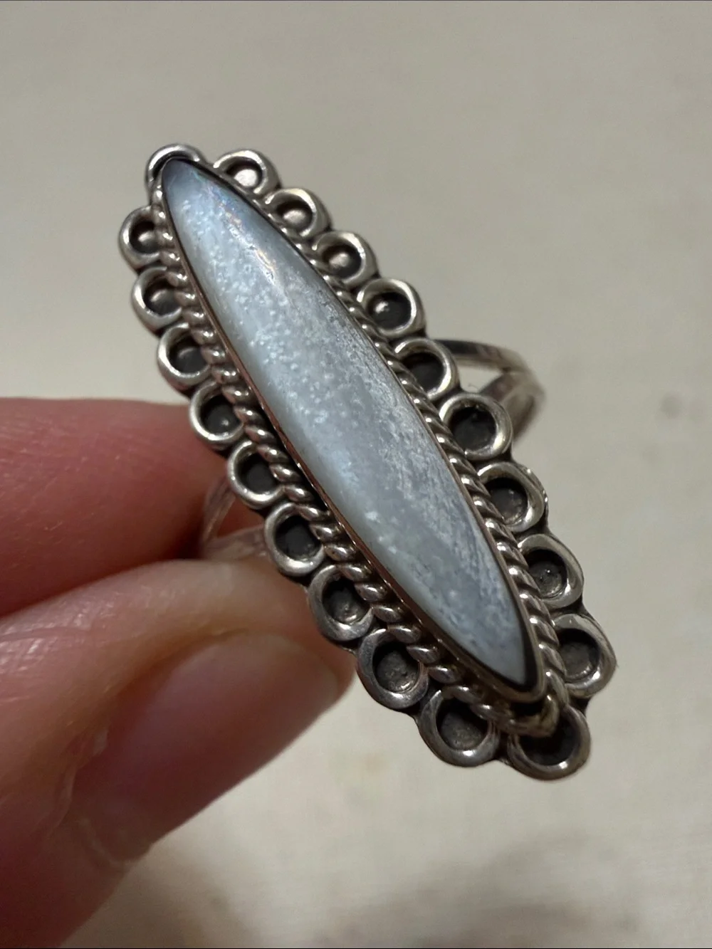 Sterling Silver 925 Mexico White Mother Of Pearl Ring size 7.5